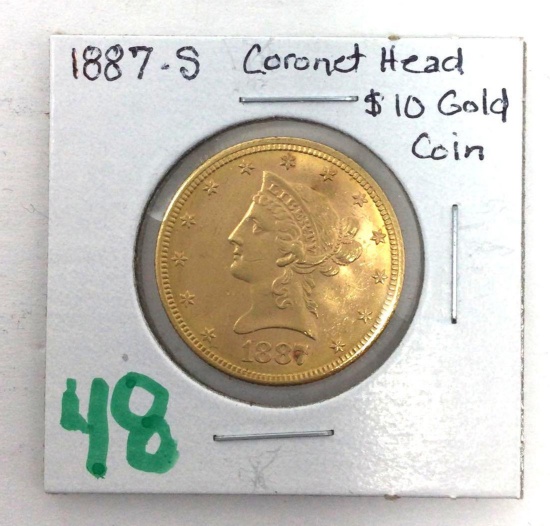 1887-S Coronet Head $10 Gold Coin