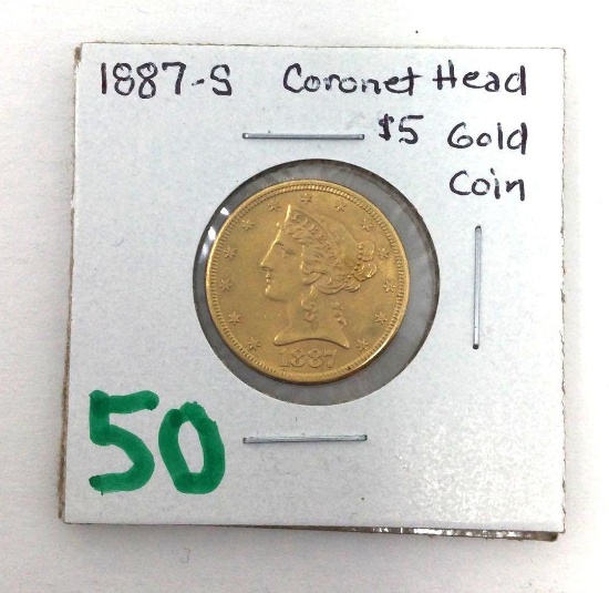 1887-S Coronet Head $5 Gold Coin