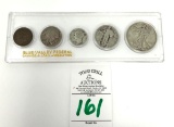 Plastic sleeve with assorted coins (5)