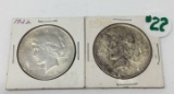 Two 1922 Peace Silver Dollars