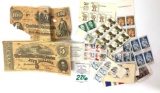 $5 and $100 Confederate Bills and Stamps