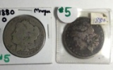 Two 1880-O Morgan Silver Dollars