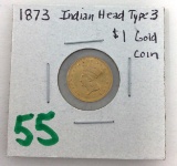 1873 Indian Head Type 3 $1 Gold Coin