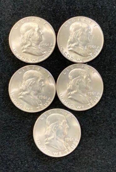 5 - 1961 Franklin Half Dollars