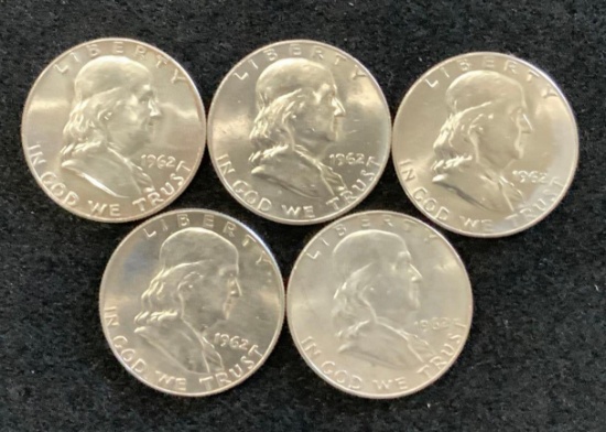 5 - 1962 Franklin Half Dollars