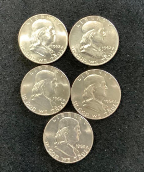 5 - 1962 Franklin Half Dollars