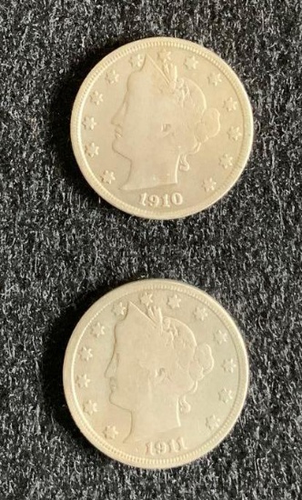 1910 and 1911 Liberty Head Nickels