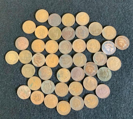 45 Indian Head Cents Assorted Years