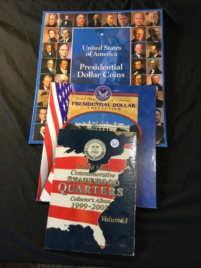 Empty Presidential dollar and state headquarter collection books