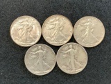 5 - 1939 Walking Liberty Half Dollars