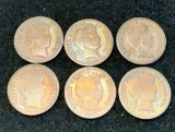 6-Barber Dimes 1911 to 1916