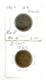 2 - 1864 TWO CENT PIECES