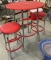 Red round bar table and 2 stools