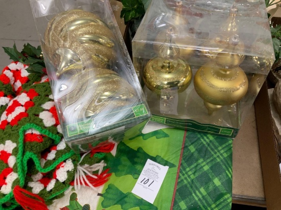 Christmas decor and Afghan for under Christmas tree