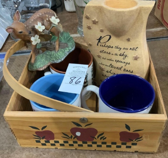 Wooden basket mugs and decor