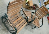 Rocking wood lawn chairs and table -connected