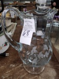 Large Etched Glass Water Pitcher(Grape and Vine)