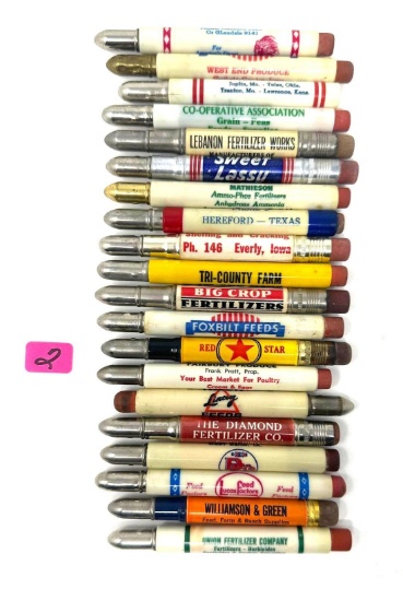 20 - VINTAGE ADVERTISING FEED SERVICE COMPANY BULLET PENCILS