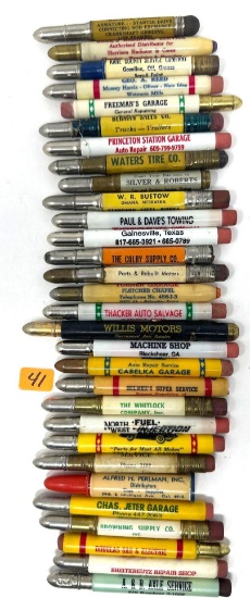 30 - VINTAGE ADVERTISING AUTO AND SUPPLY BULLET PENCILS