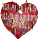 VINTAGE NOVELTY PEN AND PENCIL HEART DISPLAY