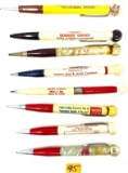 8- VINTAGE ADVERTISING MECHANICAL PENCILS WITH BALL TOPS