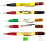5 - VINTAGE IOWA ADVERTISING MECHANICAL PENCILS WITH OIL FILLED ENDS