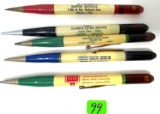5 - VINTAGE IOWA AND ARKANSAS ADVERTISING MECHANICAL PENCILS OIL FILLED ENDS