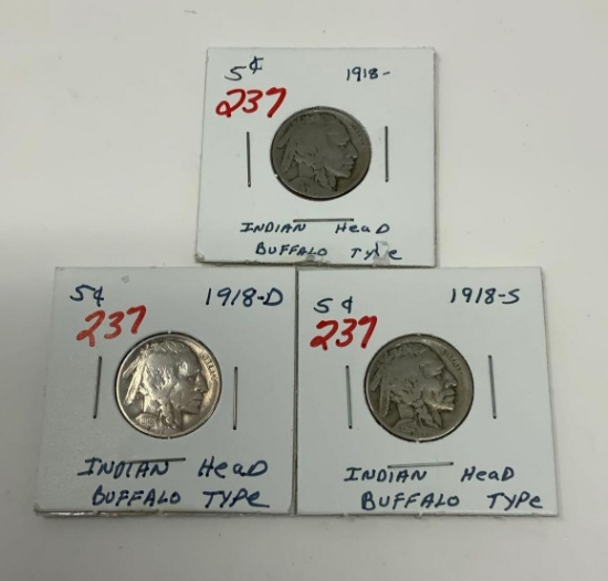3 - 1918 BUFFALO NICKELS
