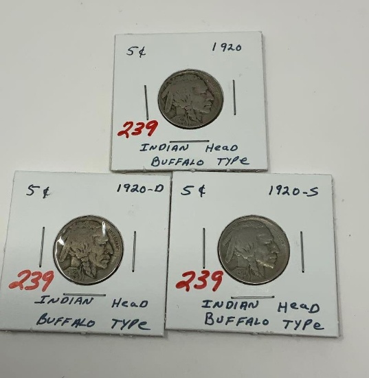 3 - 1920 BUFFALO NICKELS