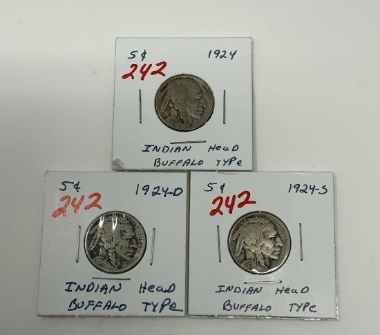 3 - 1924 BUFFALO NICKELS