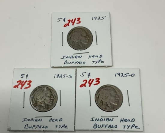 3 - 1925 BUFFALO NICKELS