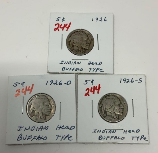 3 - 1926 BUFFALO NICKELS