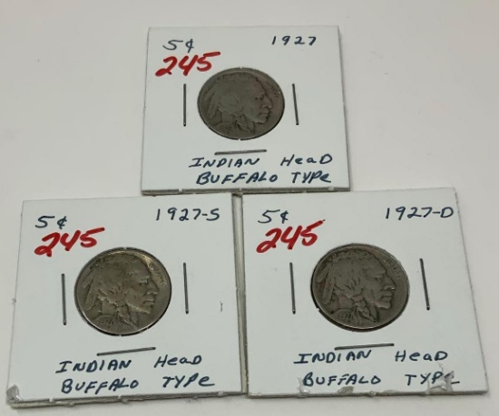 3 - 1927 BUFFALO NICKELS