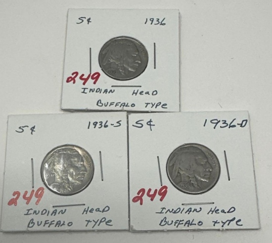 3 - 1936 BUFFALO NICKELS