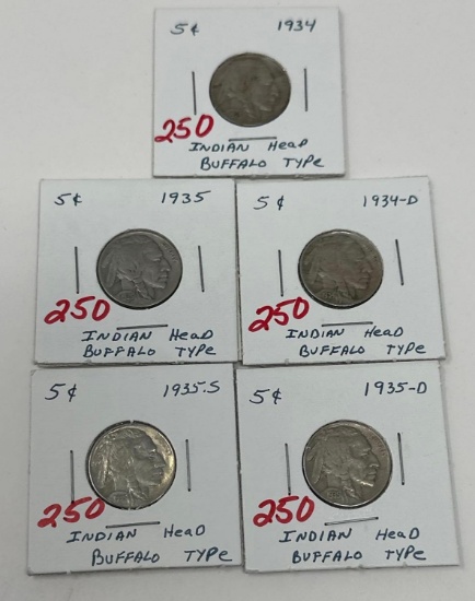 5 - BUFFALO NICKELS 1935 AND 1934