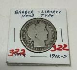 1912-S BARBER HALF DOLLAR
