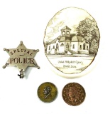 1929 - CENT, POLICE BADGE, ORIENT IA METHODIST CHURCH PICTURE