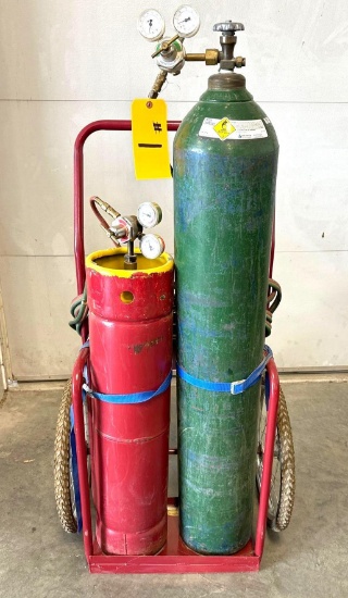 ACETYLENE OXYGEN TORCH KIT ON CART - SMITH TORCH AND GAUGES
