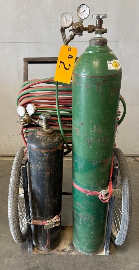 ACETYLENE OXYGEN TORCH KIT ON CART - SMITH TORCH AND GAUGES