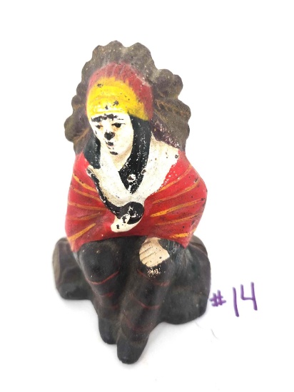 Indain Chief Sitting On Log Cast Iron Still Bank