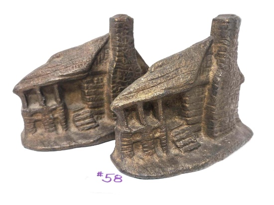 Log Cabin Cast Iron Bookends