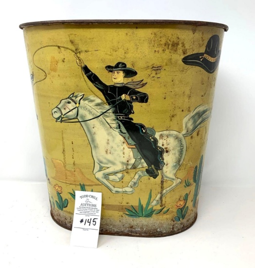 Antique Western Metal Waste Basket