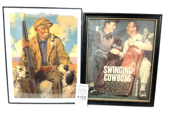 Swinging Cowboys and Signed Water Color Painting