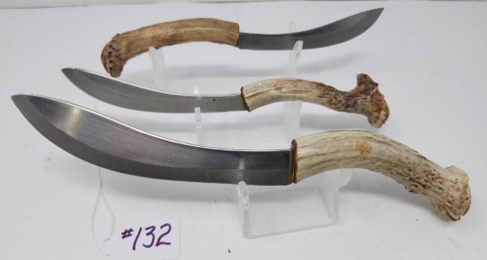3 - Antler Handled Custom Skinning Knives