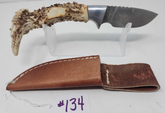Antler Handled Drop Blade Hunting Knife