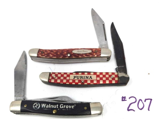 3 Three Bkade Advertising Pocket Knives