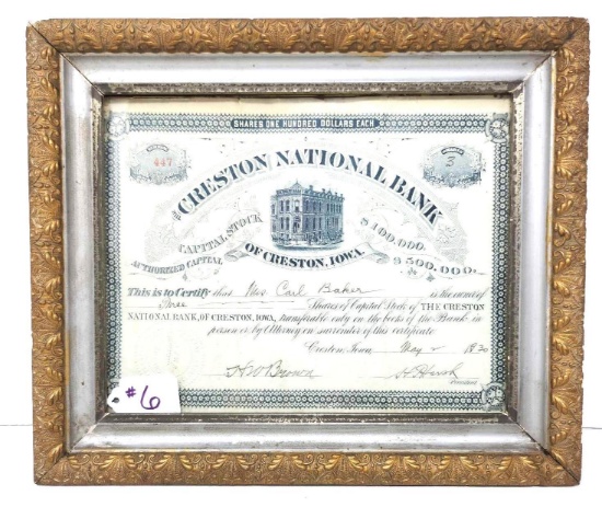 The Creston National Bank Capital Stocks Certificate
