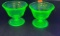 2 Anchor Hocking Roulette Green Depression Uranium Glass Sherbets