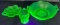 3 Pieces Vintage Green Depression Uranium Glass
