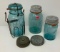 Three Blue Ball Jars with Extra Metal Lids